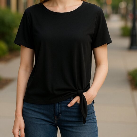 Chico's Blouse Top Black Size 3 (XL) Knot Front Work Office Career Minimalist - Picture 1 of 6